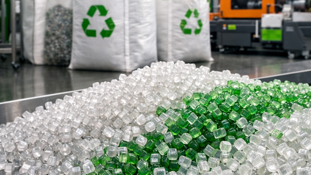 Kunststoff-Rezyklat in einer industriellen Recyclinganlage